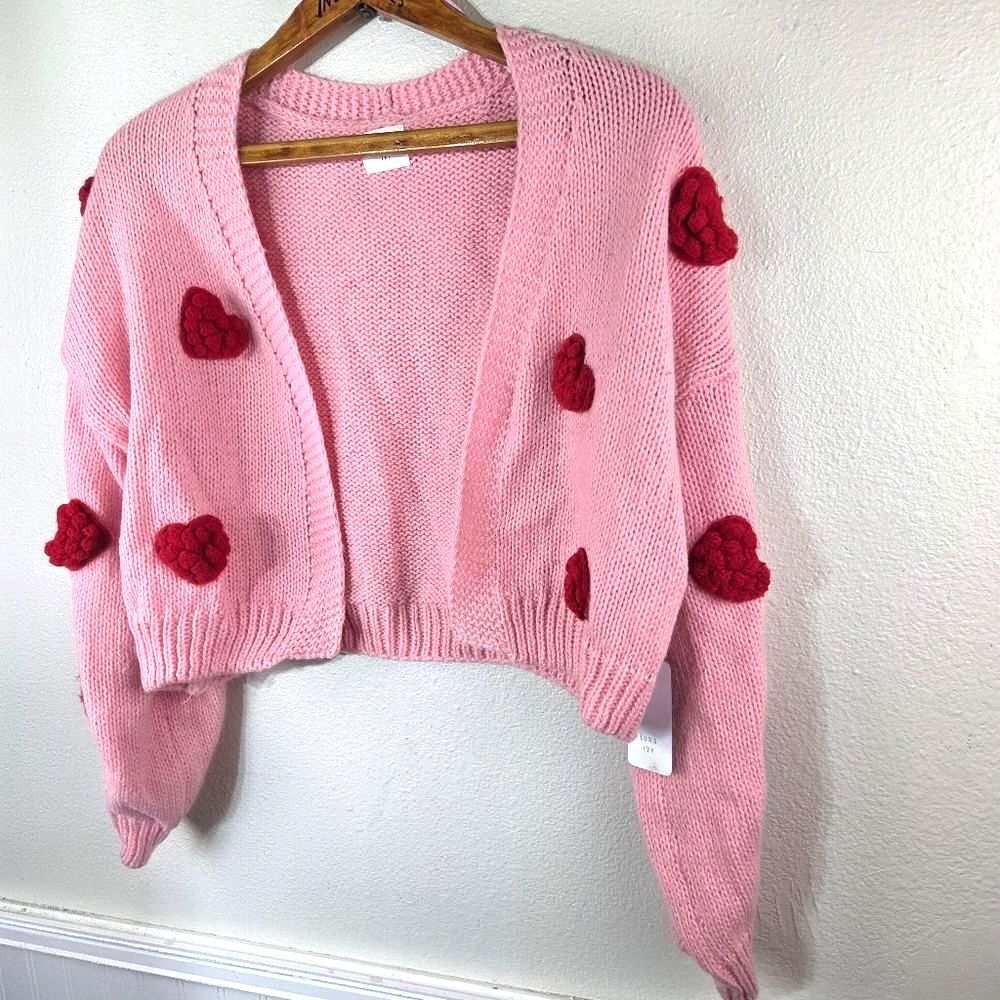 Luna Ivy Women's NWT Pink Heart-Embellished Women's Sweater Size Medium - Picture 3 of 11